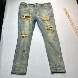 Mens Serenade Light wash skinny jeans size 42 acid fade distressed with holes